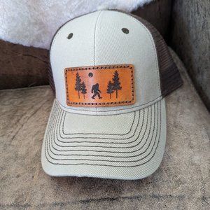 Trucker Hat With Leather Bigfoot Sasquatch Patch NWT
